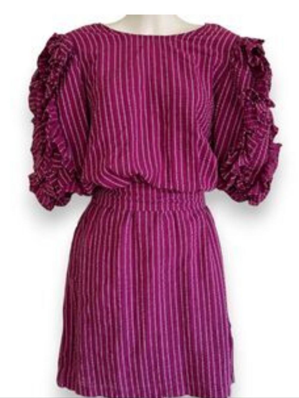 Happy X Nature Pink Stripe Ruffle-Sleeve Dress